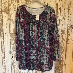 J. Jill Burgundy and Teal Long Sleeve Top